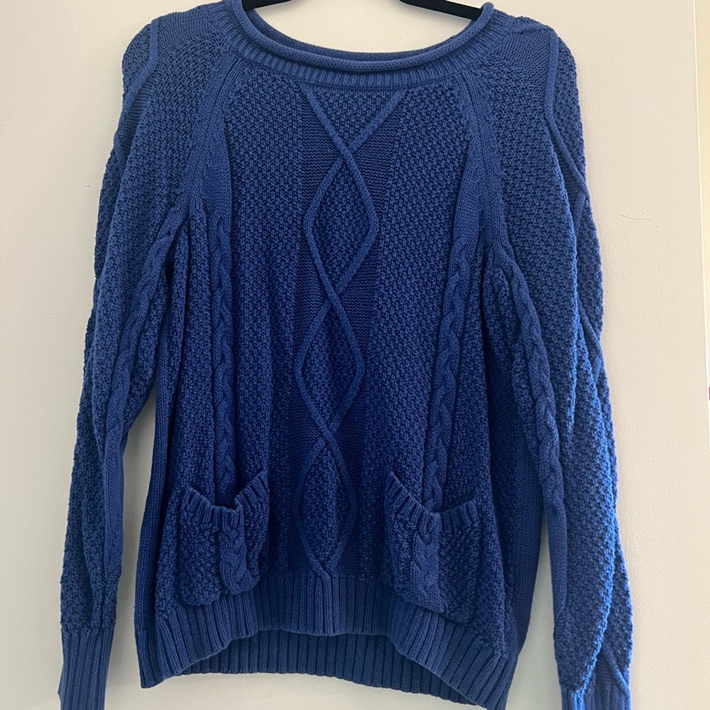 Forever 21 Blue Cable Knit Pocket Sweater